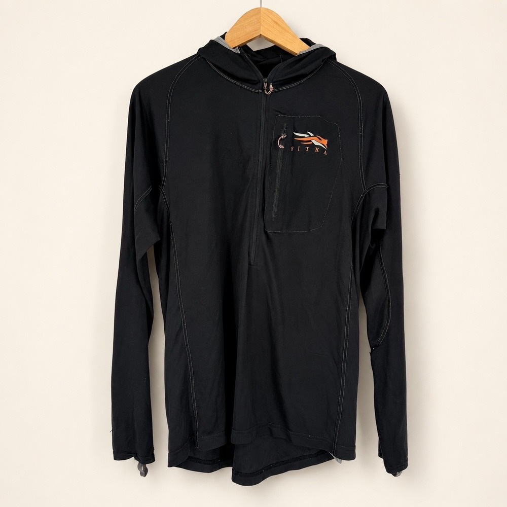 Sitka Men Large Core Lightweight Hoodie Black Quarter Zip Performance Hunt Base